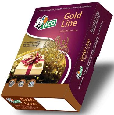 Etichette ovali a registro sagomate in carta satinata oro GL-3620 TICO GOLD LINE cf. 250 fogli 127x163 mm - ft.36x20 mm - 5000 etichette