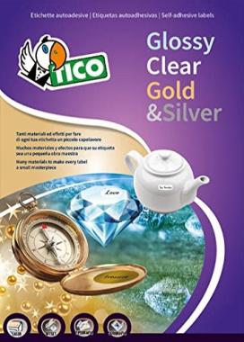 Etichette sagomate GL4-3619 in carta satinata oro TICO GOLD LINE cf. di 100 fogli A4 - ft. 36x19 mm - 6500 etichette