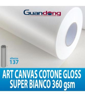 Tela Canvas Cotone 360g/mq TCW-3618-13G Super Bianco Finitura Lucida Bobina Mm.1370X18mt stampabilità: Eco-solvent, Latex,UV.