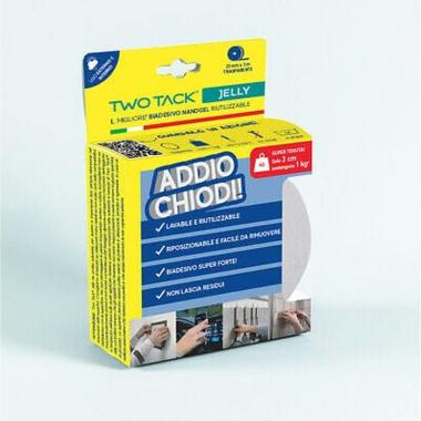 JELLYTAPE TWOTACK-02530-JL Nastro biadesivo trasparente lavabile e riutilizzabile con tecnologia Nano-Tack (microventose) è super forte ma senza colla. Rotolo 25mmx3mt.